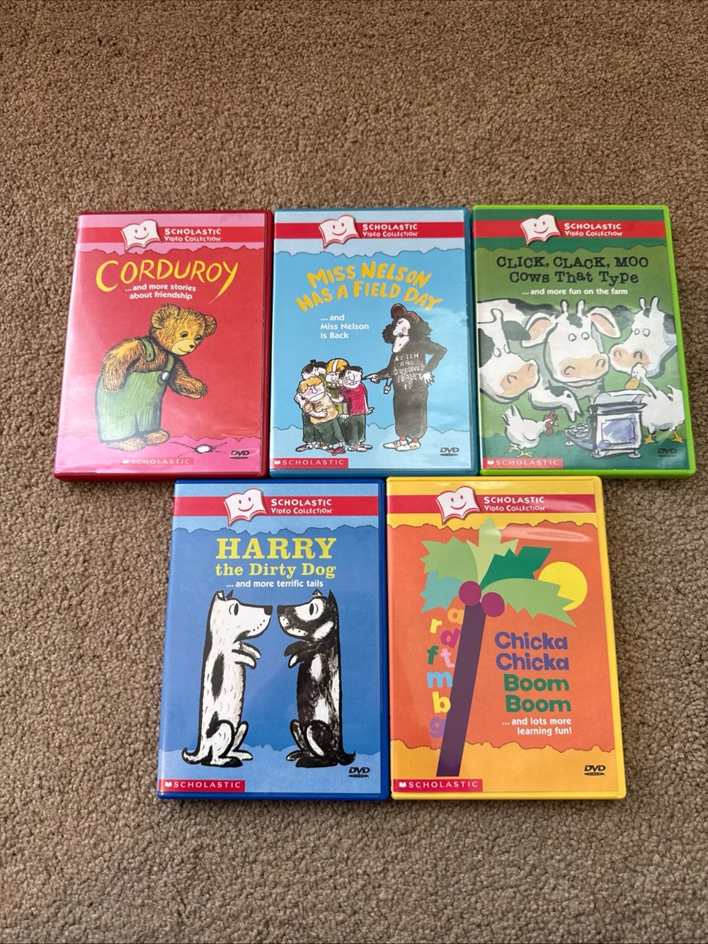 SCHOLASTIC VIDEO COLLECTION 5 DVD LOT Corduroy, Miss Nelson, Cows, Harry, Chicka